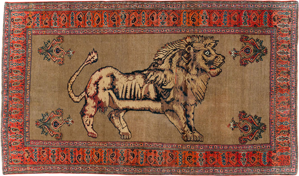 Antique Senneh Malayer Pictorial Rug, No.10816 - Gsblank