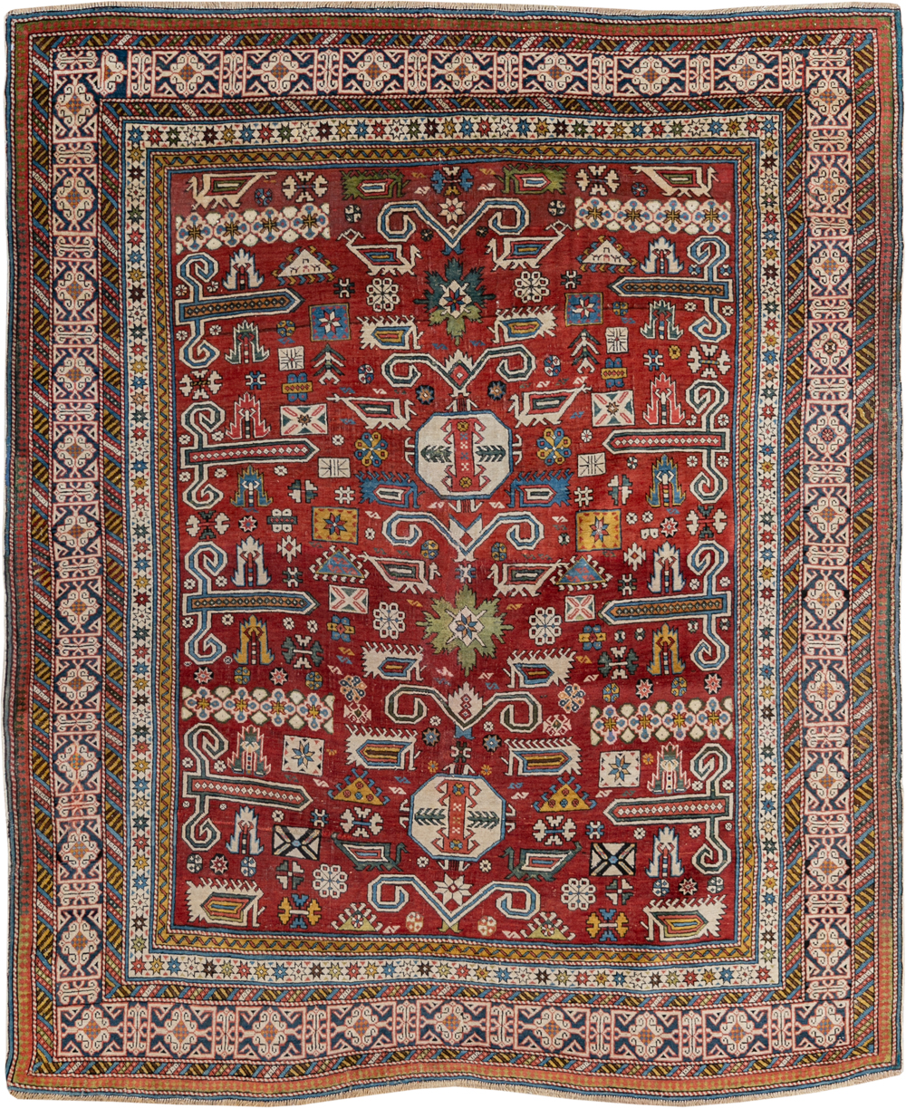 Antique Caucasian Perpedil Accent Rug, No.11002 - Gsblank