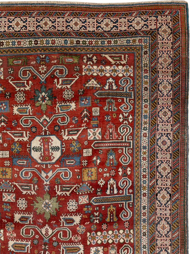 Antique Caucasian Perpedil Accent Rug, No.11002 - Gsblank