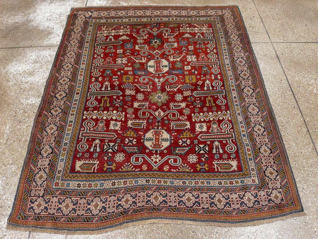 Antique Caucasian Perpedil Accent Rug, No.11002 - Gsblank