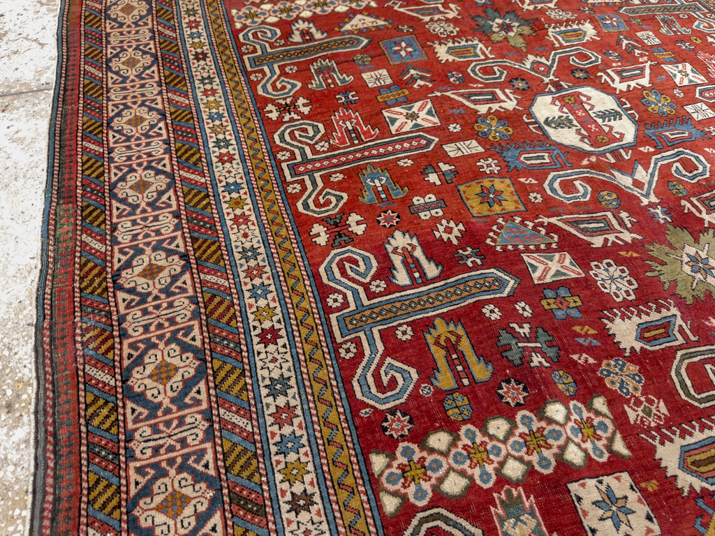 Antique Caucasian Perpedil Accent Rug, No.11002 - Gsblank