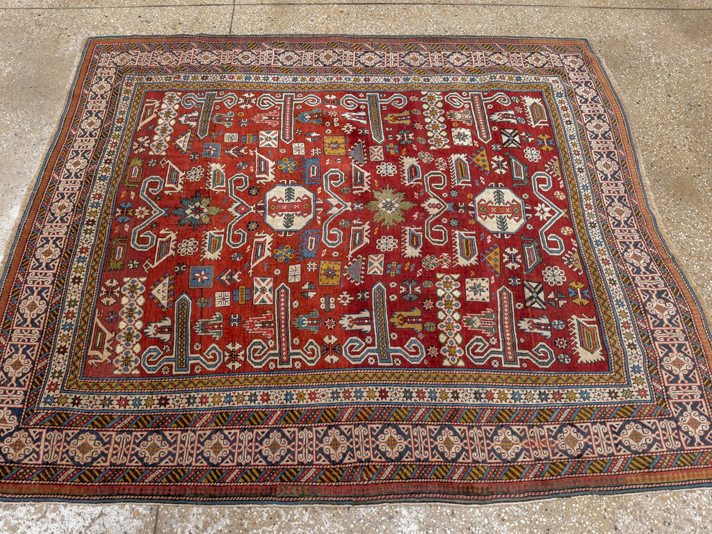 Antique Caucasian Perpedil Accent Rug, No.11002 - Gsblank