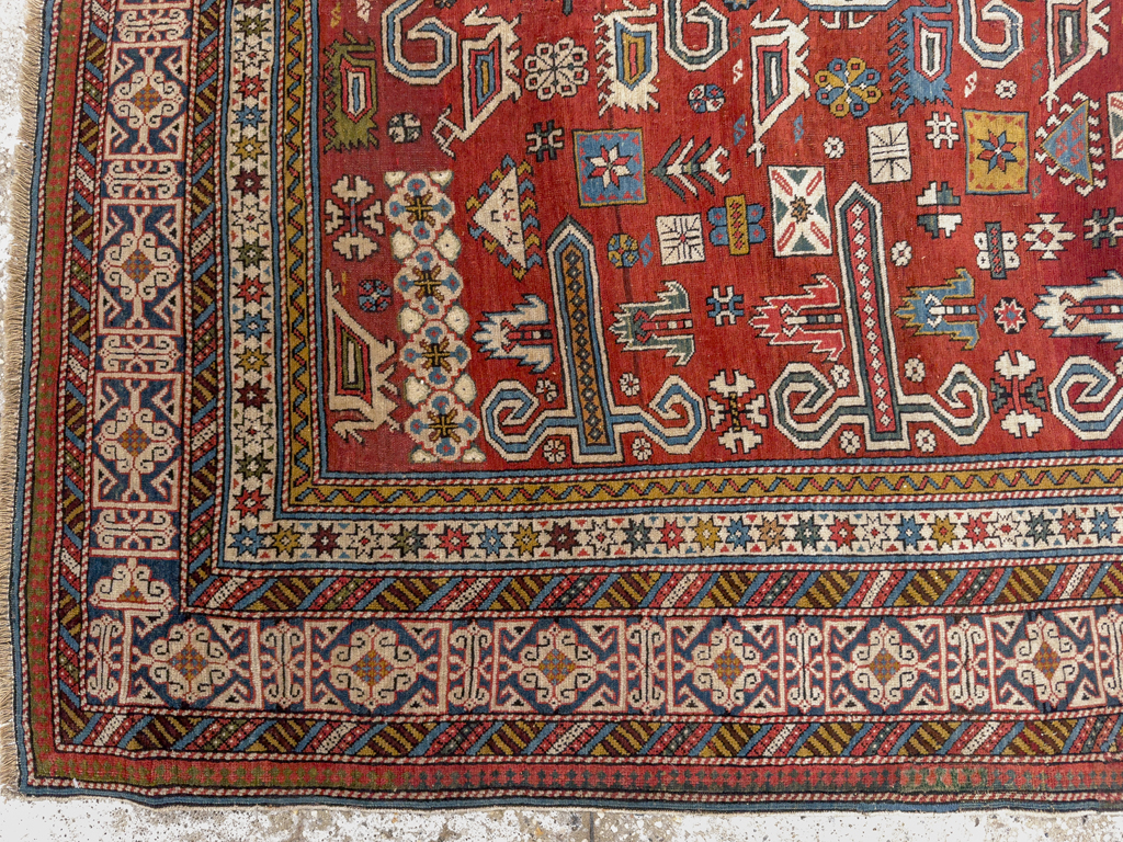 Antique Caucasian Perpedil Accent Rug, No.11002 - Gsblank