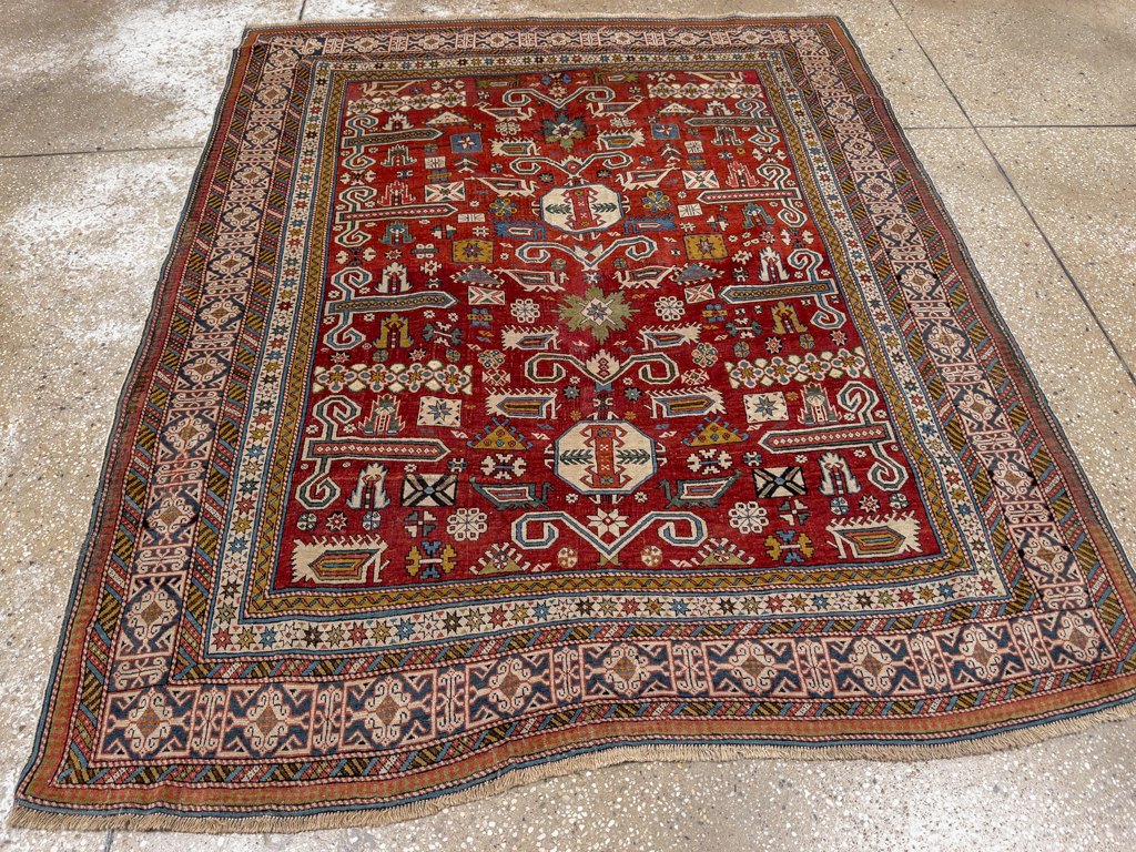 Antique Caucasian Perpedil Accent Rug, No.11002 - Gsblank