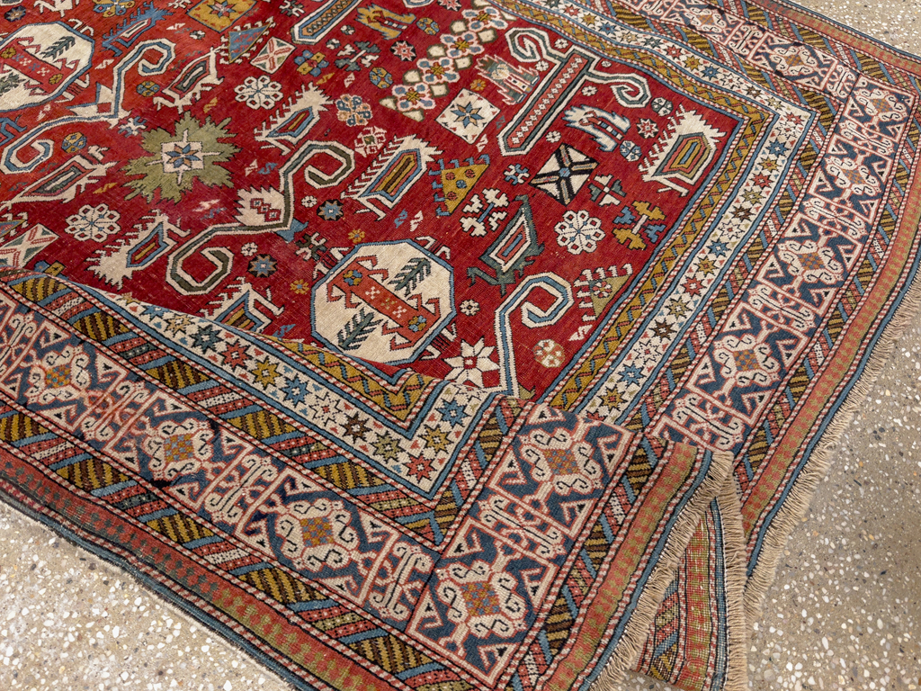 Antique Caucasian Perpedil Accent Rug, No.11002 - Gsblank