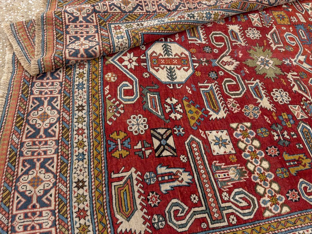 Antique Caucasian Perpedil Accent Rug, No.11002 - Gsblank