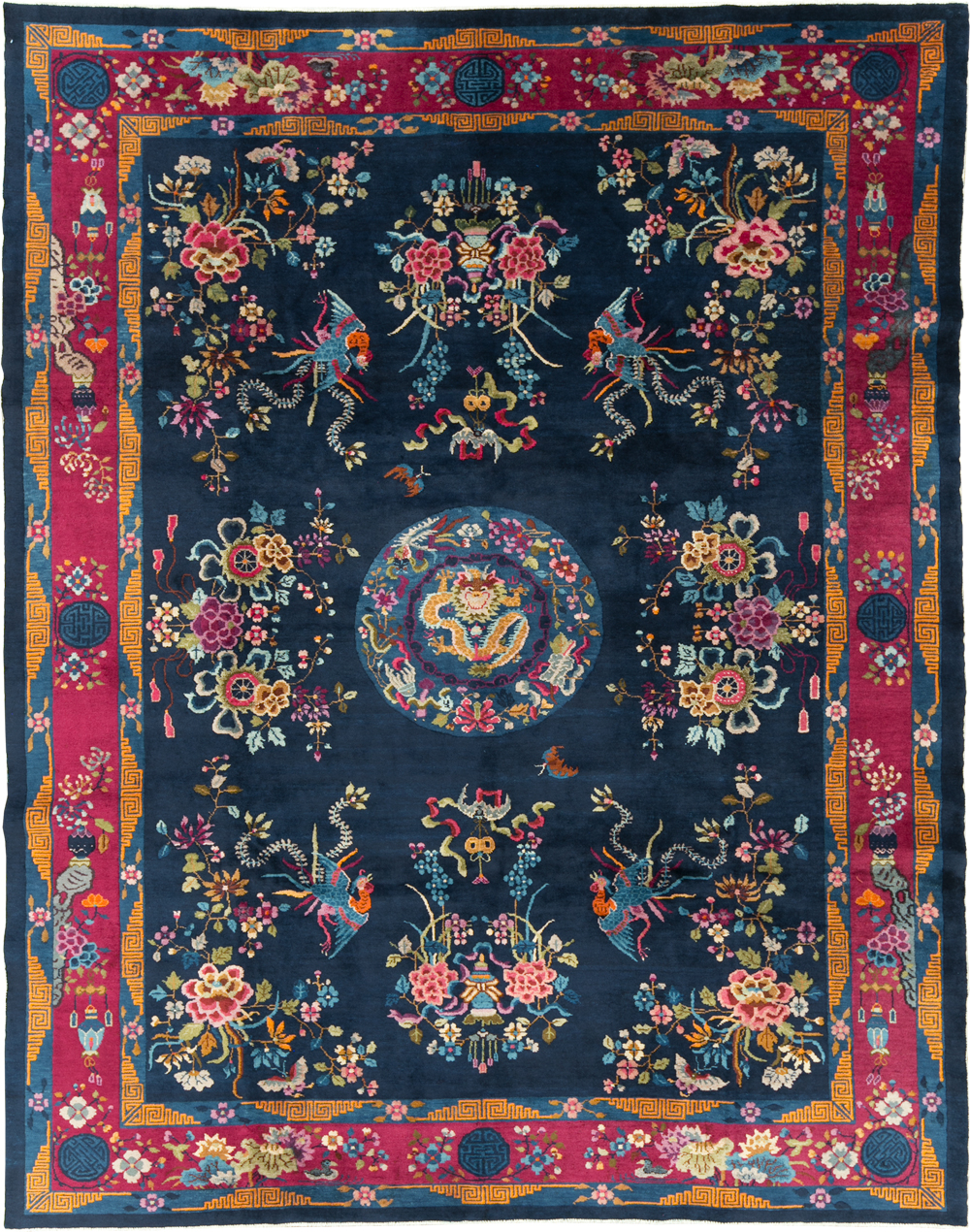 Vintage Chinese Dragon Art Deco Room Size Carpet, No.11122 - Gsblank