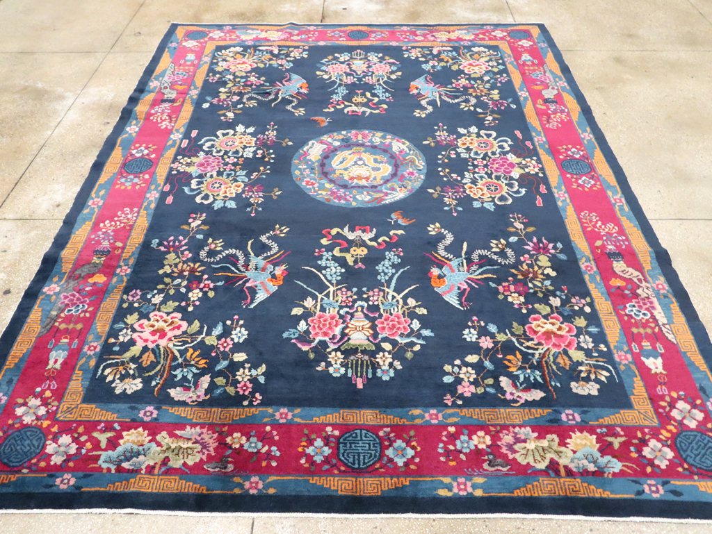 Vintage Chinese Dragon Art Deco Room Size Carpet, No.11122 - Gsblank