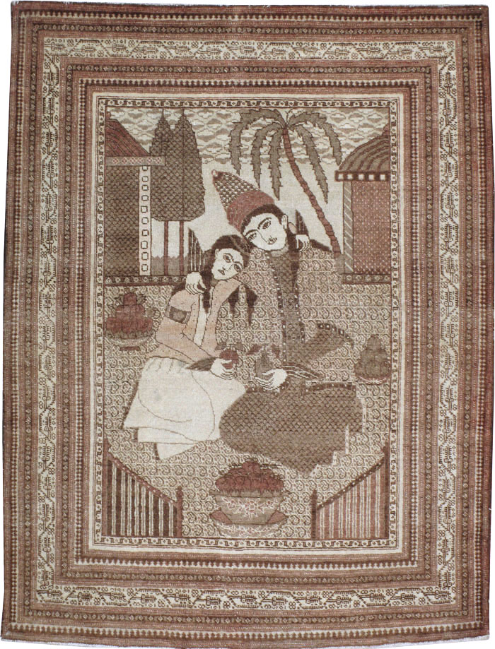 Antique Persian Tabriz Pictorial Rug (Pair: 1 of 2), No.11455 - Gsblank