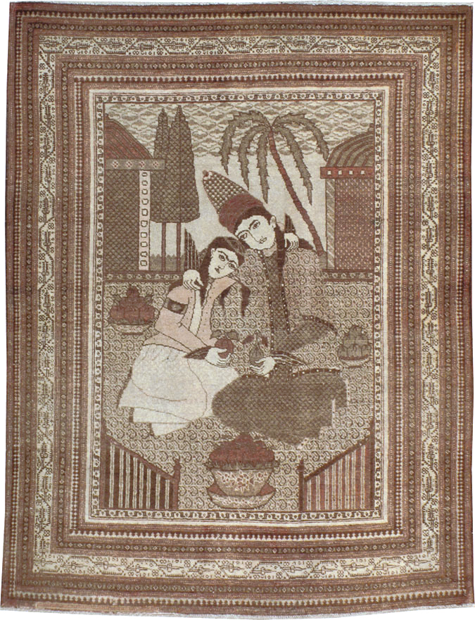 Antique Persian Tabriz Pictorial Rug (Pair: 2 of 2), No.11456 - Gsblank
