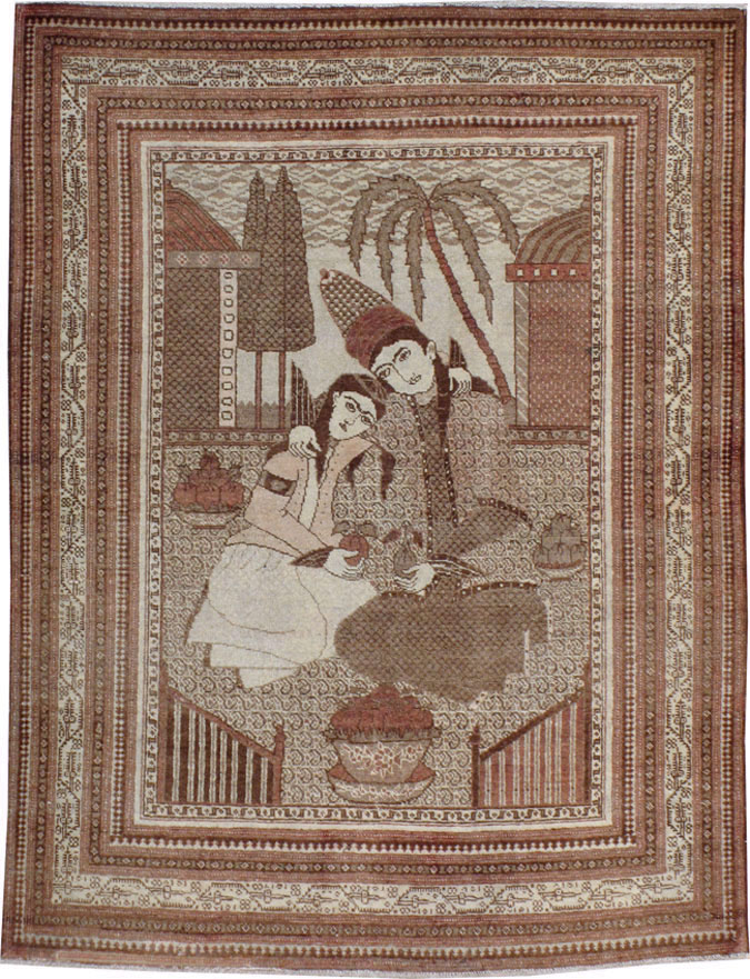 Antique Persian Tabriz Pictorial Rug (Pair: 2 of 2), No.11456 - Gsblank