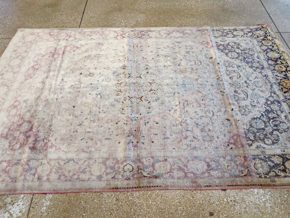 Antique Persian Kashan Silk Carpet, No.11755 - Gsblank