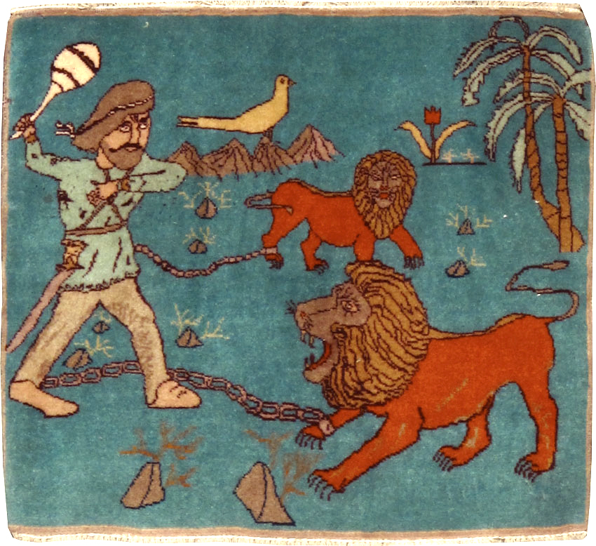 Antique Persian Tabriz Pictorial Rug, No.11827 - Gsblank