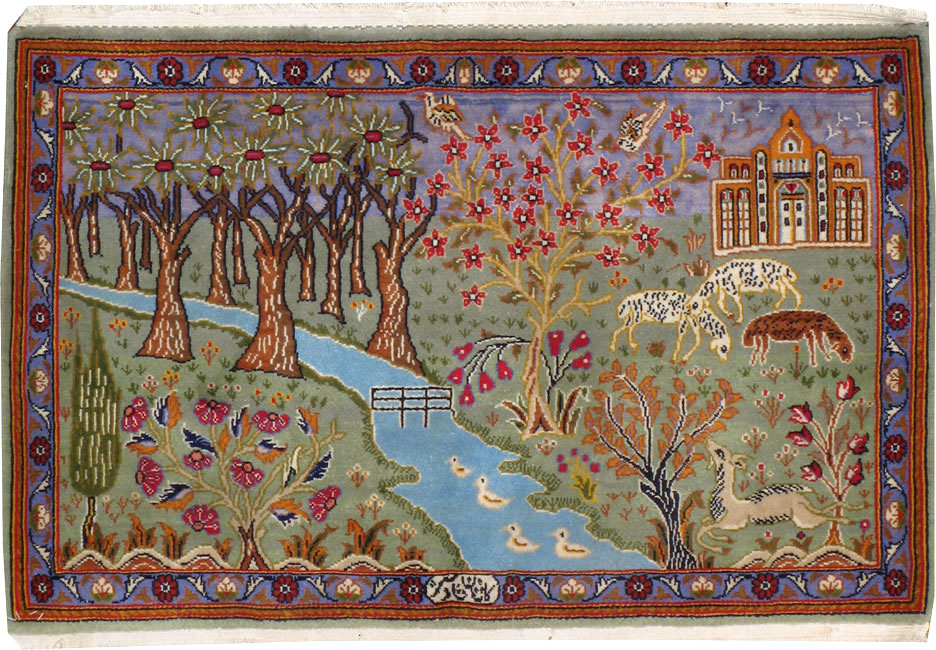 Vintage Persian Tabriz Pictorial Rug, No.11836 - Gsblank