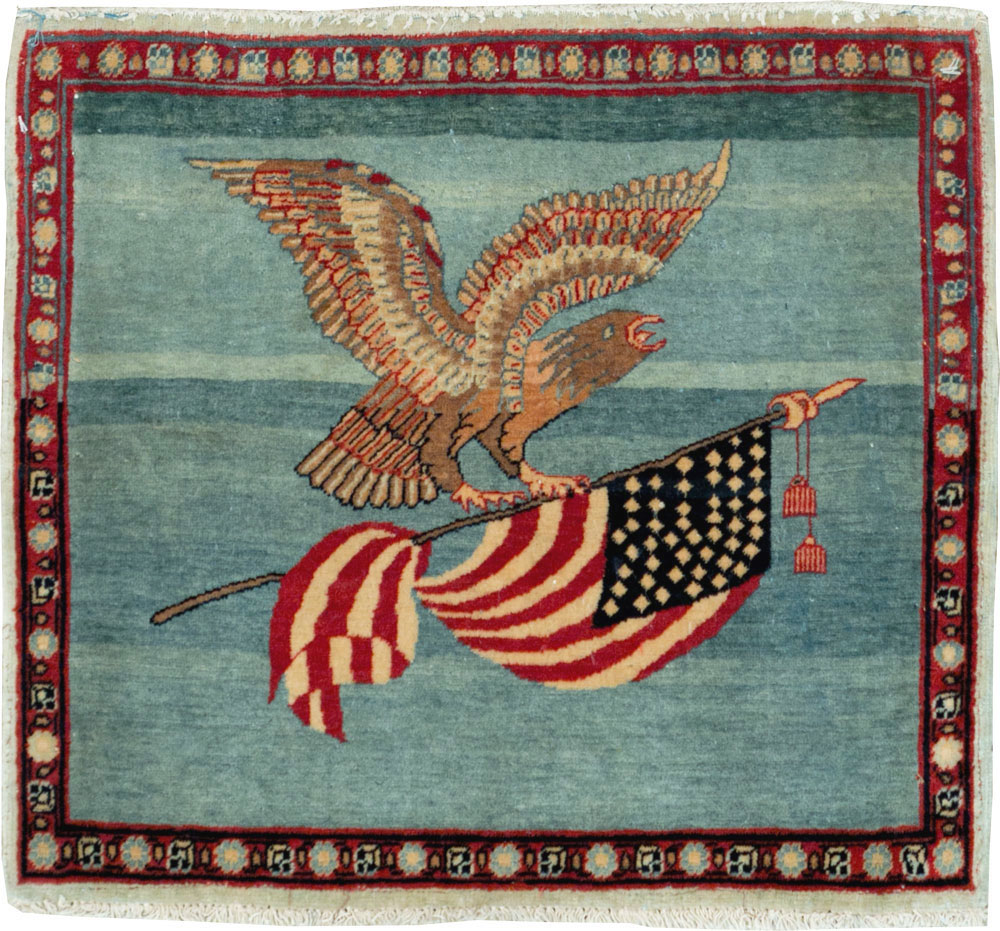 Antique Persian Kashan Flag Pictorial Rug (Pair: 2 of 2), No.11840 - Gsblank