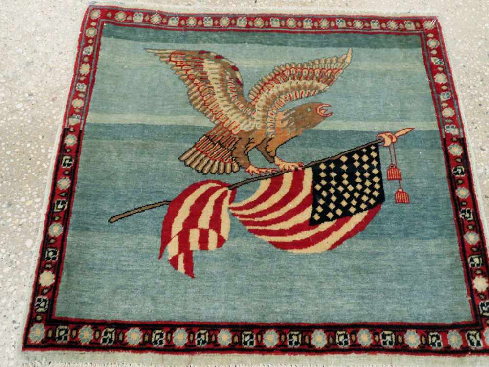 Antique Persian Kashan Flag Pictorial Rug (Pair: 2 of 2), No.11840 - Gsblank