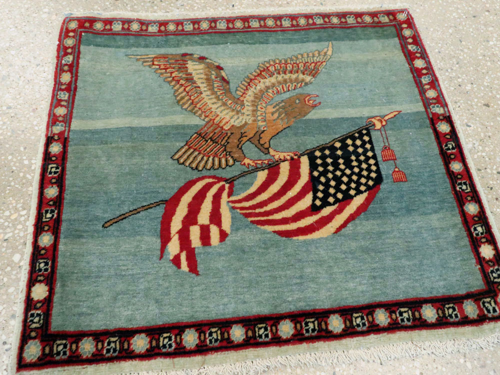 Antique Persian Kashan Flag Pictorial Rug (Pair: 2 of 2), No.11840 - Gsblank