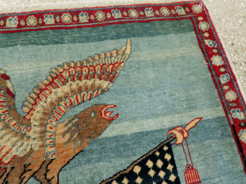 Antique Persian Kashan Flag Pictorial Rug (Pair: 2 of 2), No.11840 - Gsblank