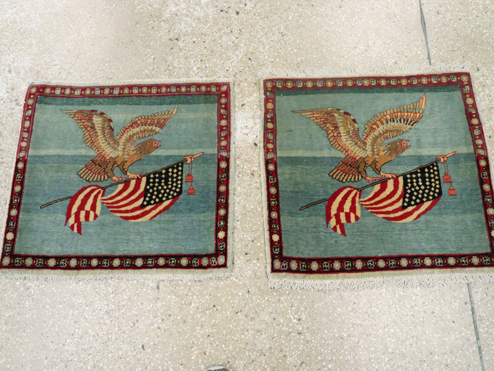 Antique Persian Kashan Flag Pictorial Rug (Pair: 2 of 2), No.11840 - Gsblank