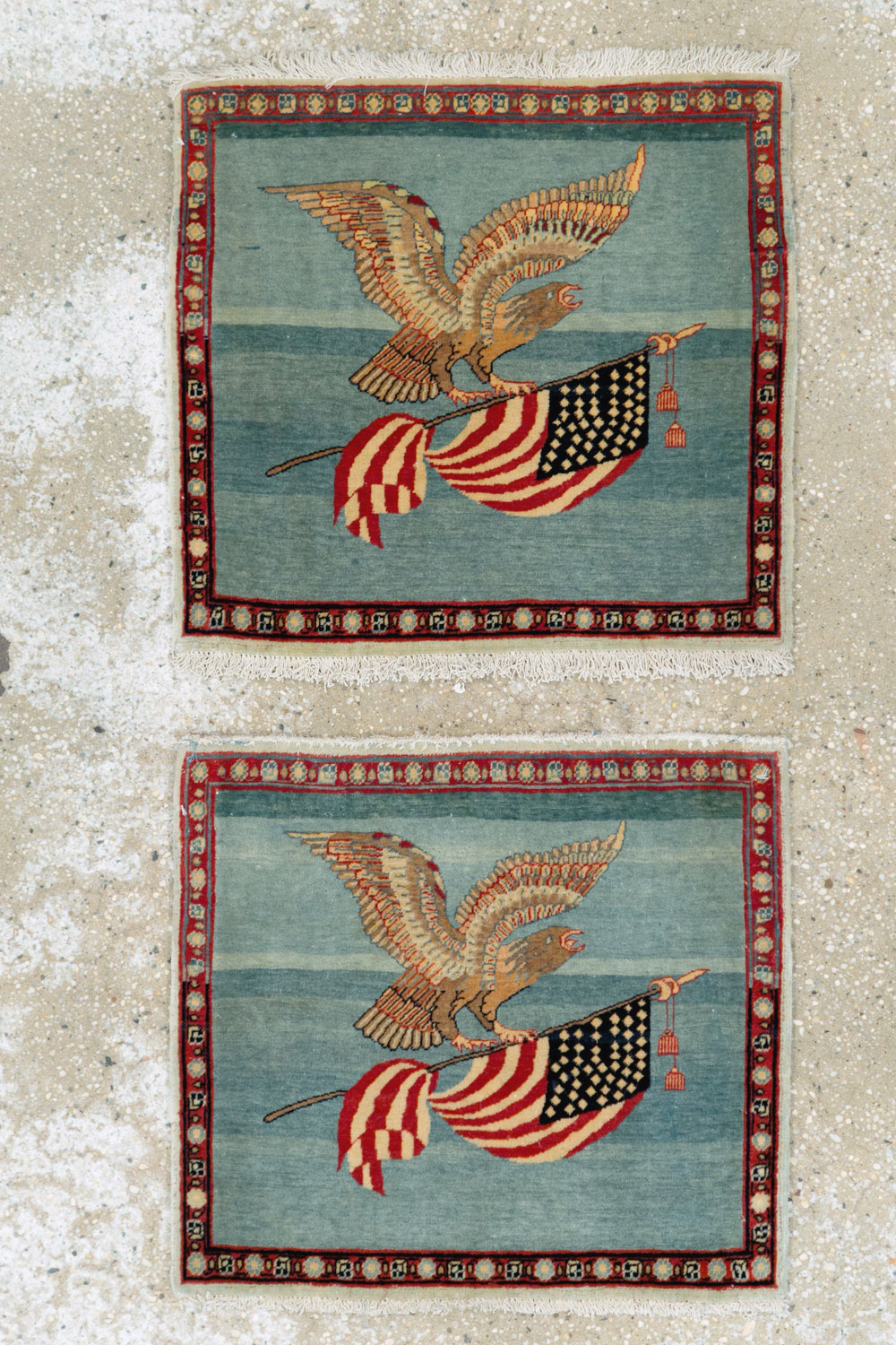 Antique Persian Kashan Flag Pictorial Rug (Pair: 2 of 2), No.11840 - Gsblank