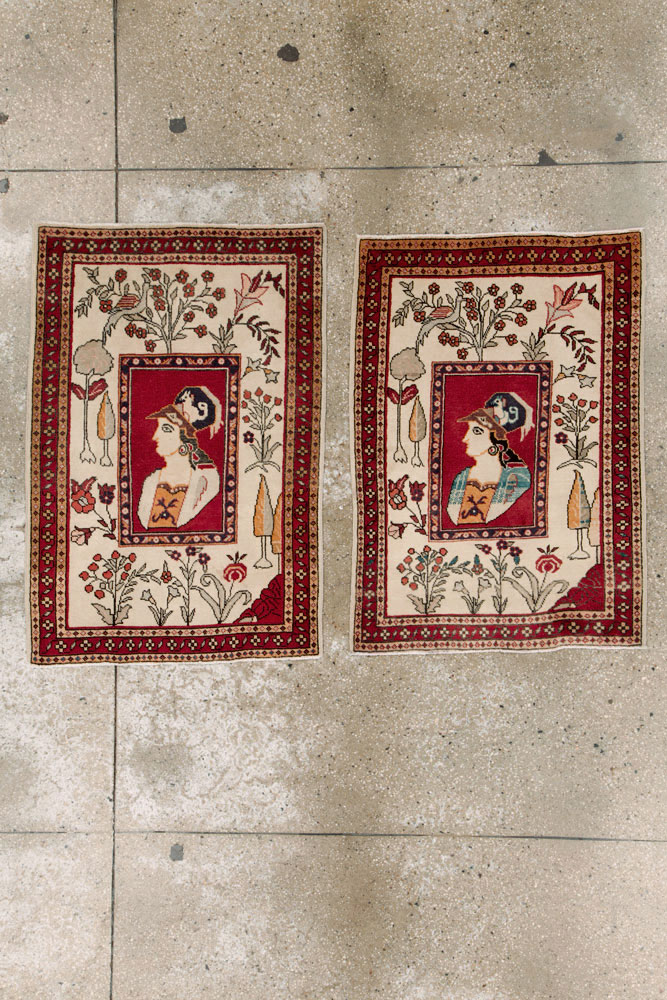 Vintage Persian Tabriz Pictorial Rug (Pair: 1 of 2), No.11849 - Gsblank