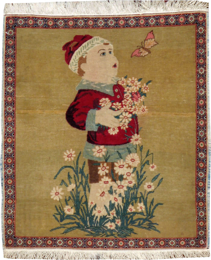 Vintage Persian Kashan Pictorial Rug, No.11852 - Gsblank