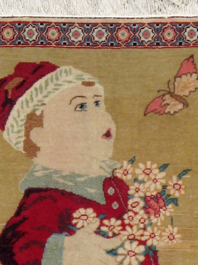 Vintage Persian Kashan Pictorial Rug, No.11852 - Gsblank