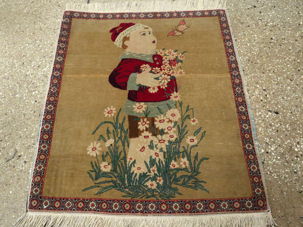 Vintage Persian Kashan Pictorial Rug, No.11852 - Gsblank