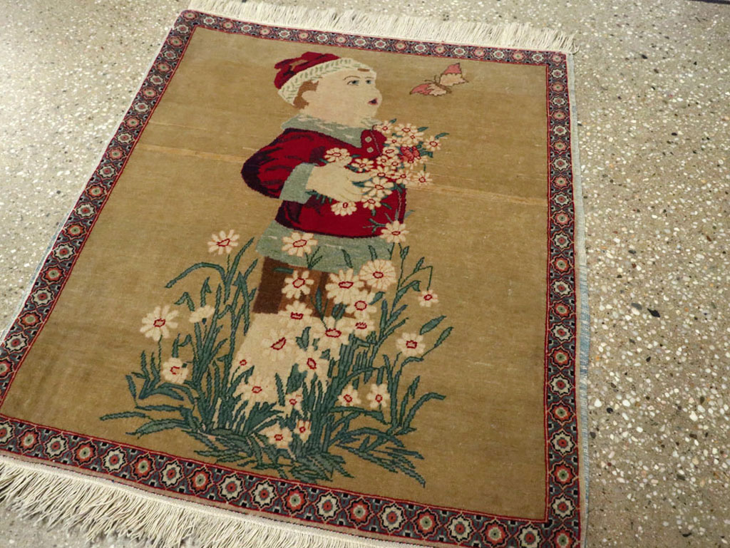 Vintage Persian Kashan Pictorial Rug, No.11852 - Gsblank