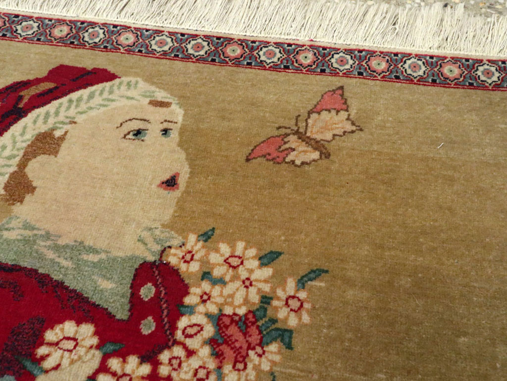 Vintage Persian Kashan Pictorial Rug, No.11852 - Gsblank