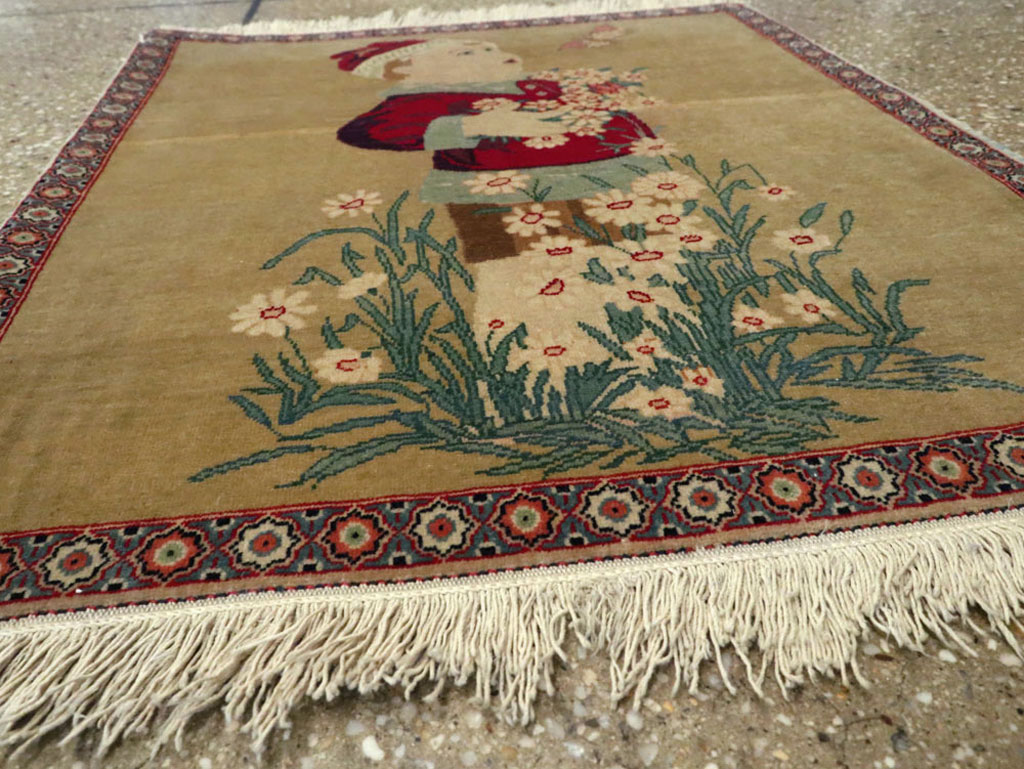 Vintage Persian Kashan Pictorial Rug, No.11852 - Gsblank