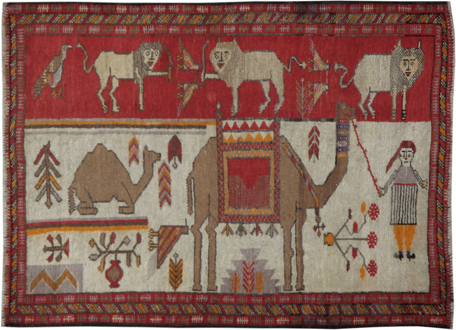 Antique Persian Baluch Pictorial Rug, No.11858 - Gsblank