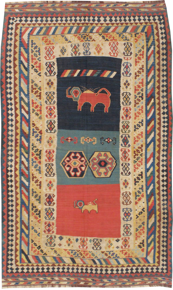 Antique Persian Flatweave Kilim Pictorial Rug, No.11875 - Gsblank