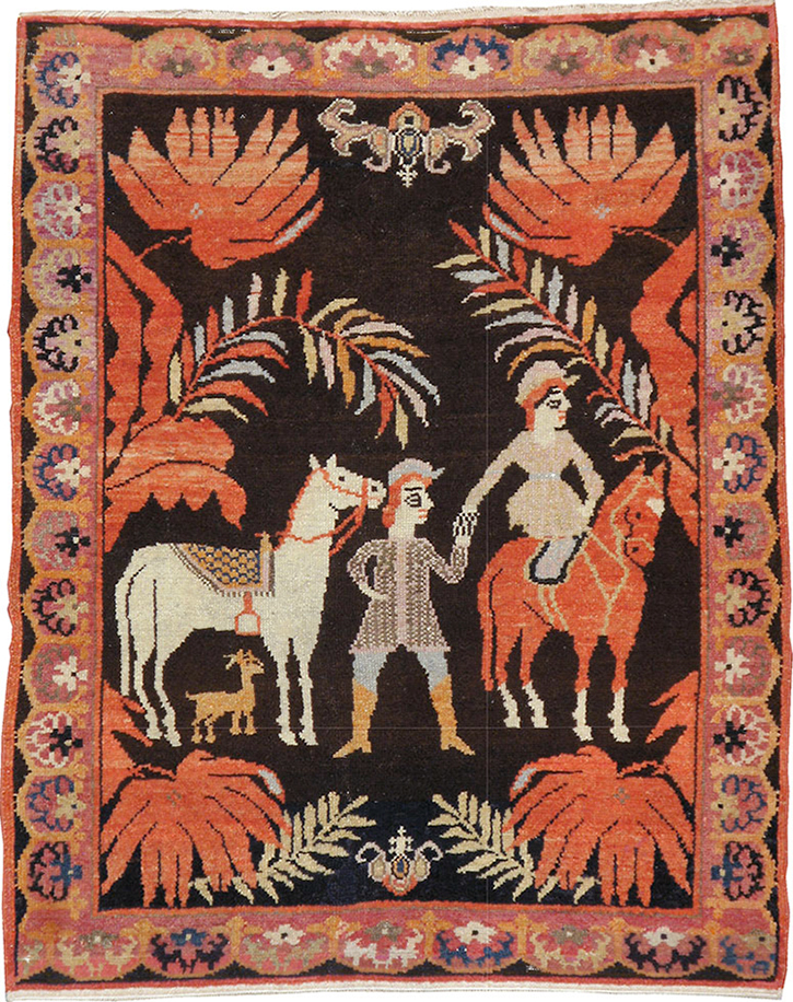Antique Persian Senneh Malayer Pictorial Rug, No.11916 - Gsblank