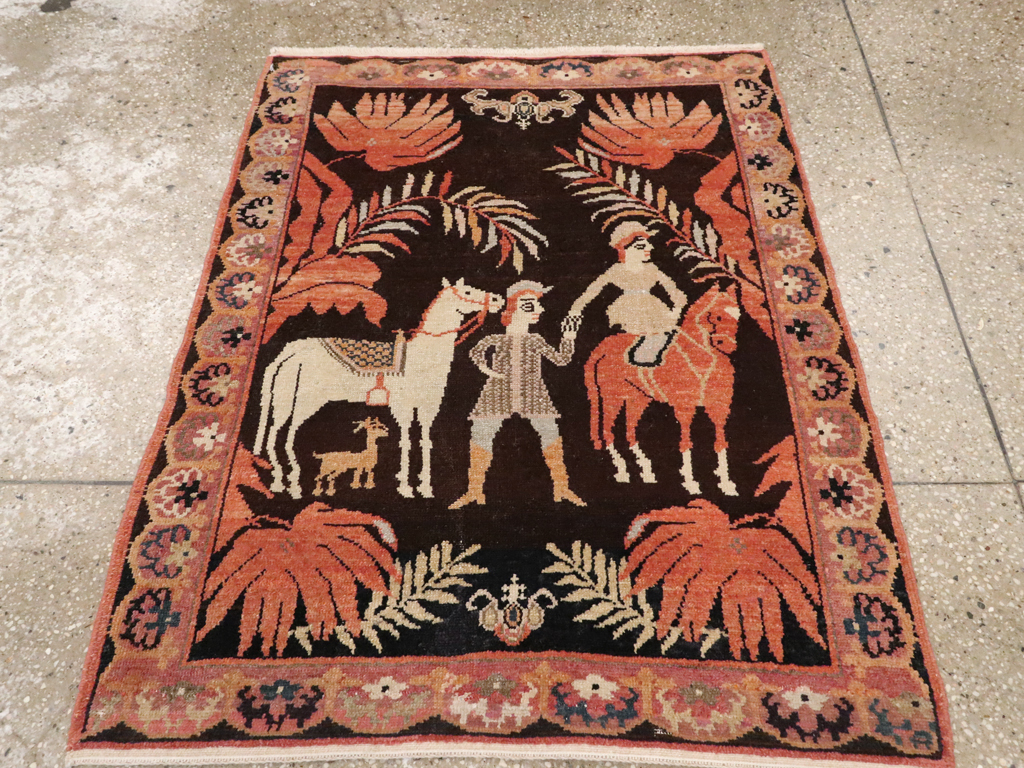Antique Persian Senneh Malayer Pictorial Rug, No.11916 - Gsblank