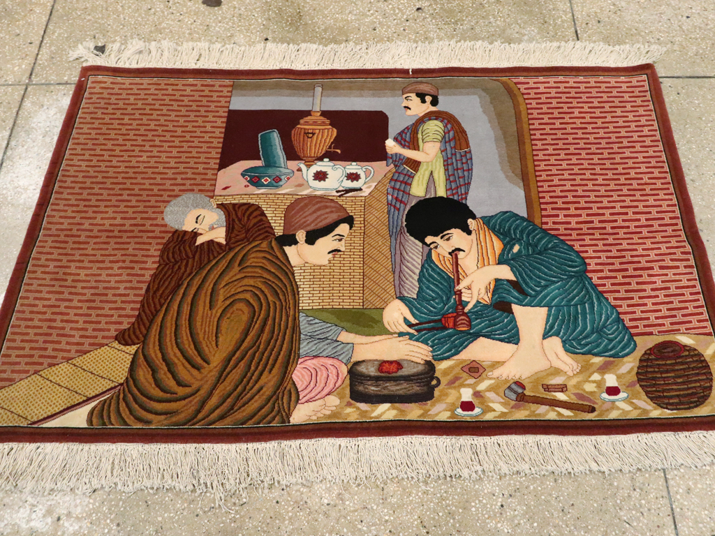 Vintage Persian Tabriz Pictorial Rug, No.12199 - Gsblank