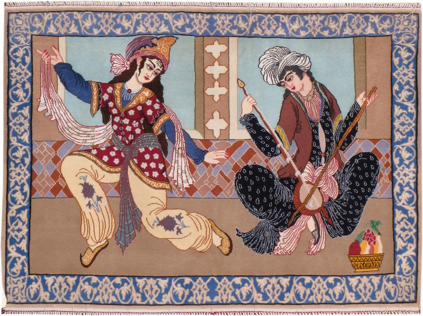 Vintage Persian Isfahan Pictorial Rug, No.12208 - Gsblank