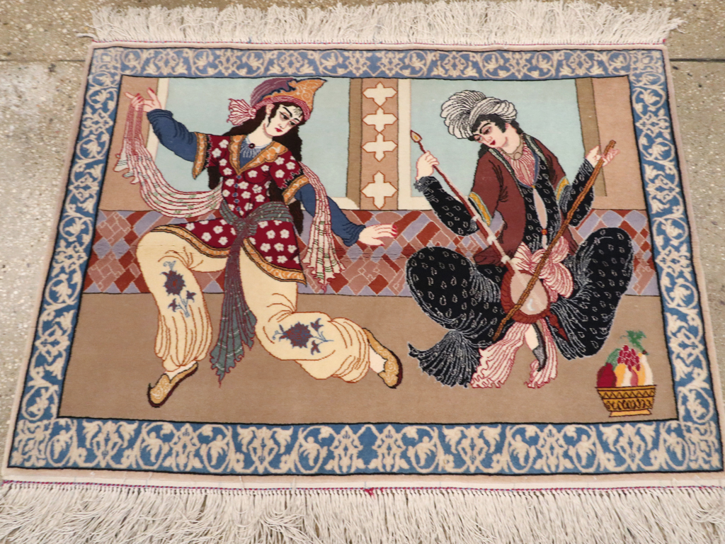 Vintage Persian Isfahan Pictorial Rug, No.12208 - Gsblank