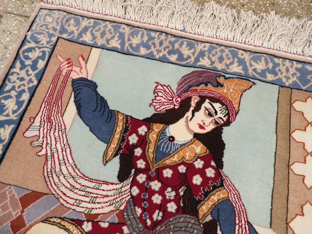 Vintage Persian Isfahan Pictorial Rug, No.12208 - Gsblank