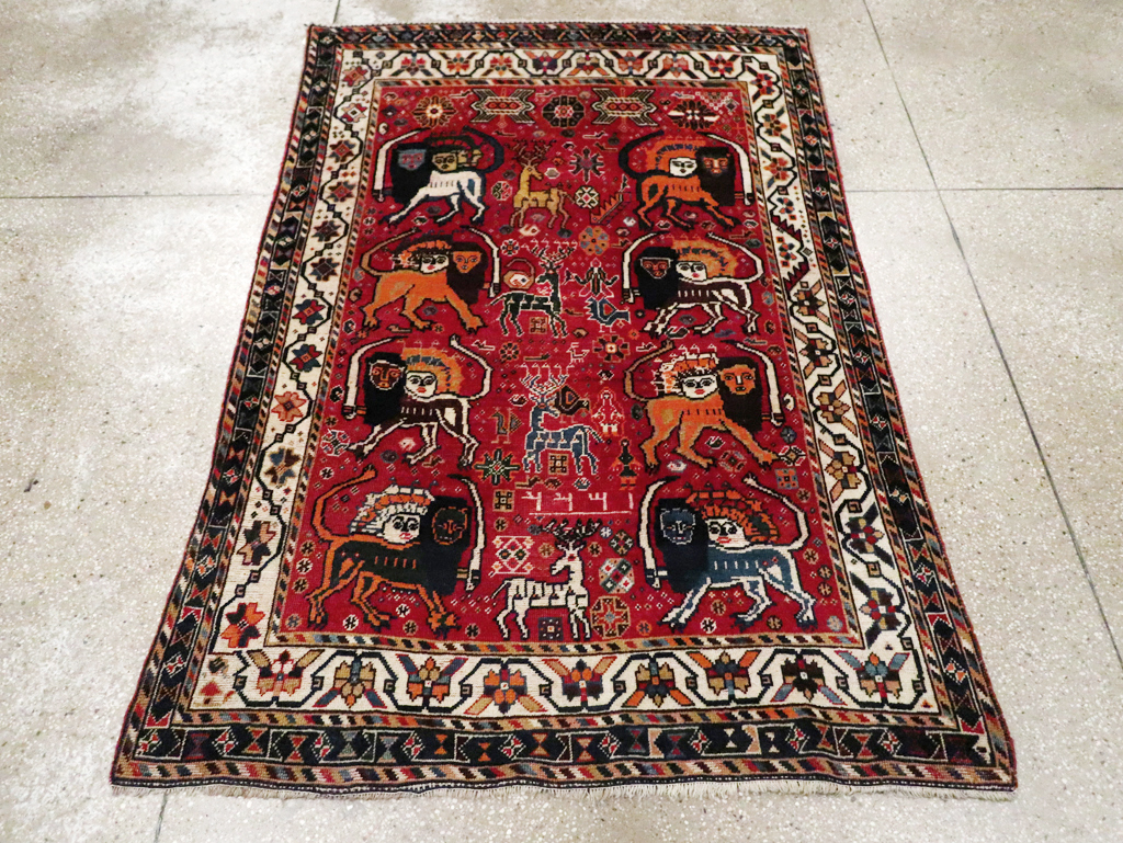 Antique Persian Afshar Pictorial Rug, No.12214 - Gsblank