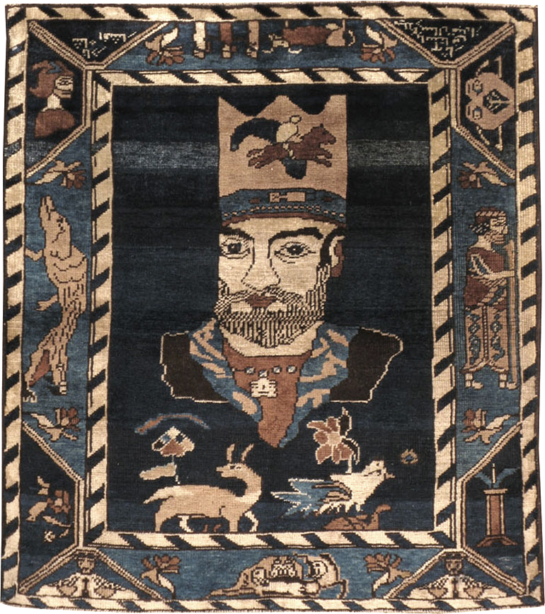 Antique Persian Bakshaish Pictorial Rug, No.12215 - Gsblank