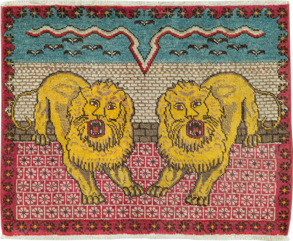 Vintage Persian Pictorial Tabriz Throw Rug (Pair: 1 of 2), No.12227 - Gsblank