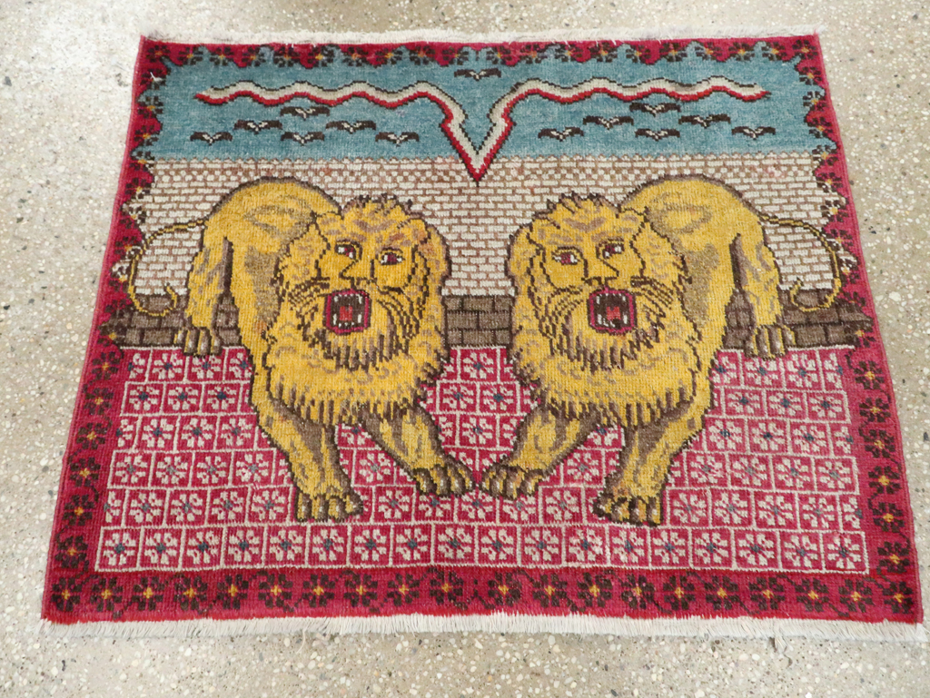 Vintage Persian Pictorial Tabriz Throw Rug (Pair: 1 of 2), No.12227 - Gsblank