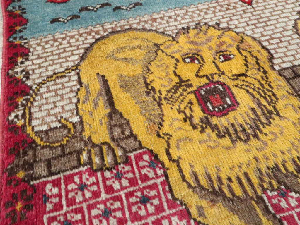 Vintage Persian Pictorial Tabriz Throw Rug (Pair: 1 of 2), No.12227 - Gsblank