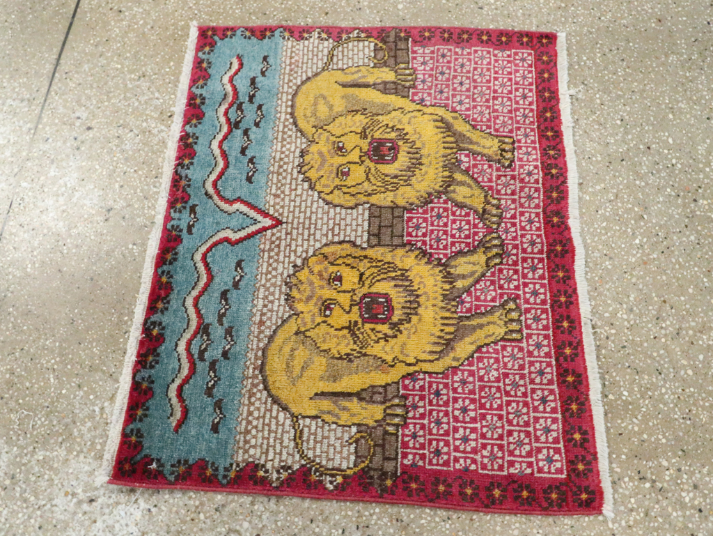 Vintage Persian Pictorial Tabriz Throw Rug (Pair: 1 of 2), No.12227 - Gsblank