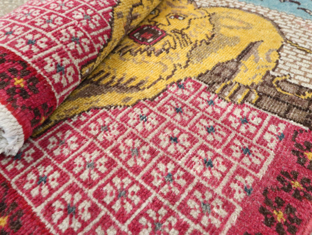 Vintage Persian Pictorial Tabriz Throw Rug (Pair: 1 of 2), No.12227 - Gsblank