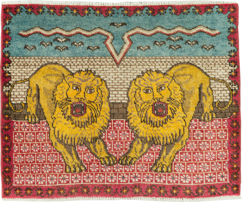 Vintage Persian Pictorial Tabriz Throw Rug (Pair: 2 of 2), No.12228 - Gsblank