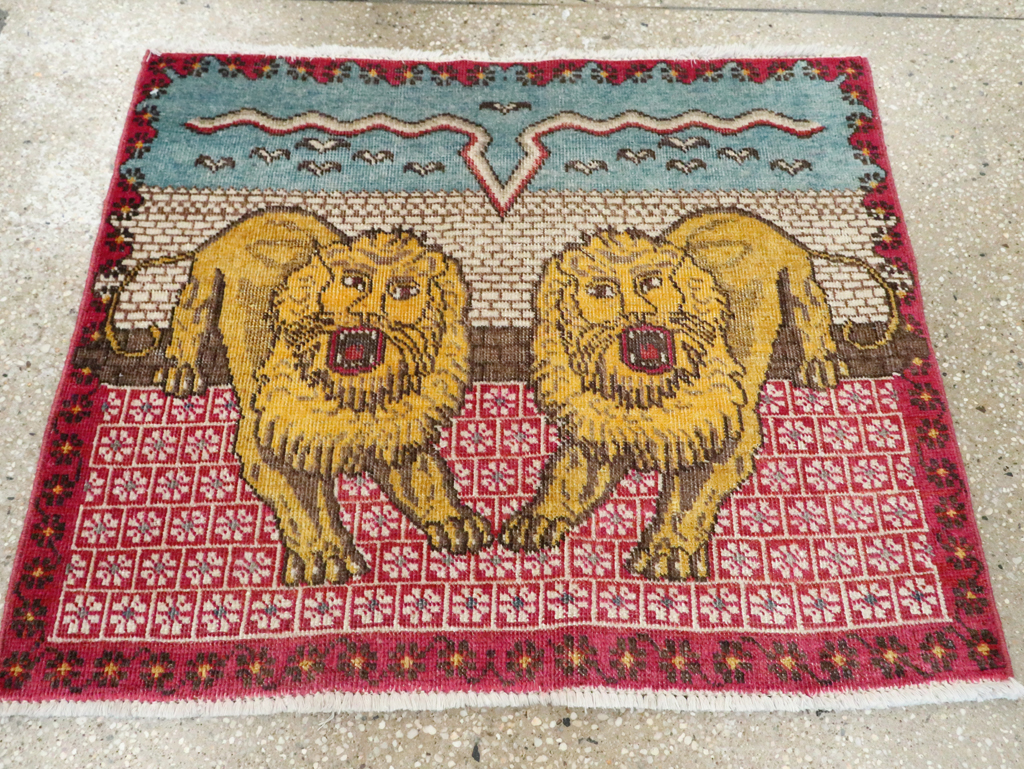 Vintage Persian Pictorial Tabriz Throw Rug (Pair: 2 of 2), No.12228 - Gsblank