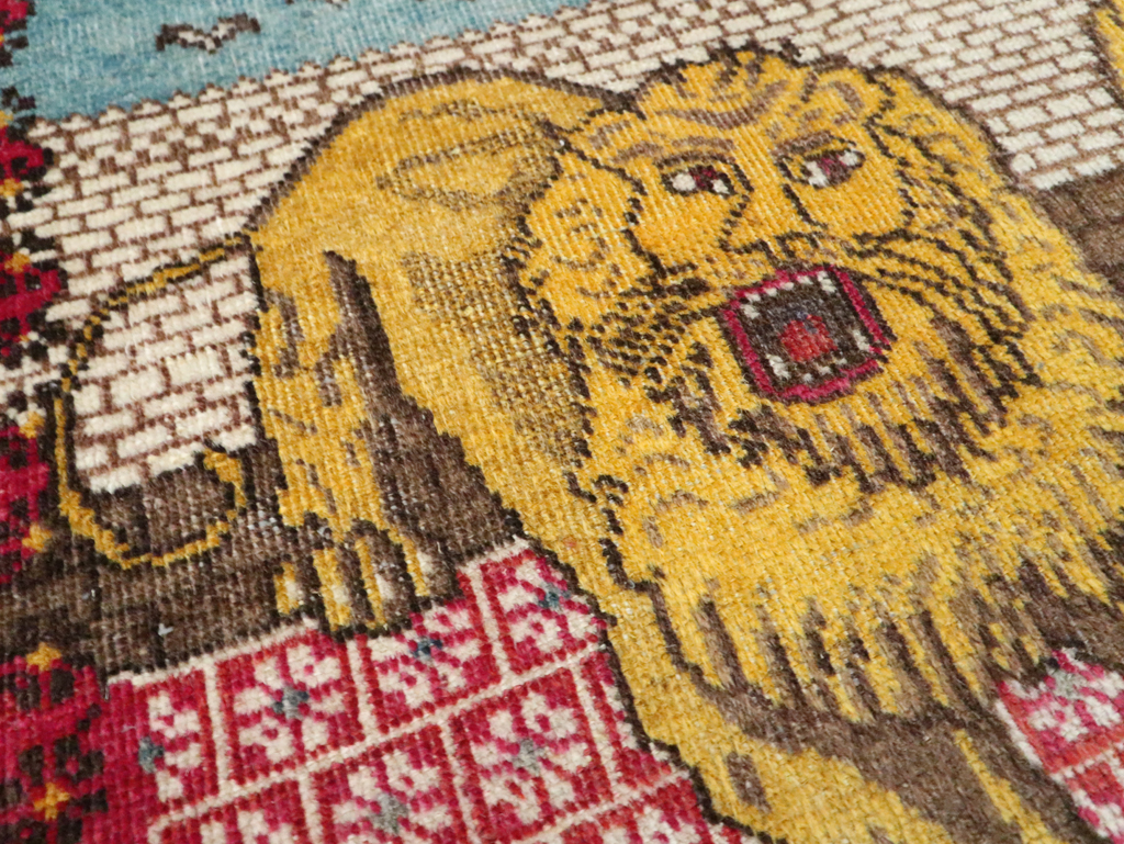 Vintage Persian Pictorial Tabriz Throw Rug (Pair: 2 of 2), No.12228 - Gsblank