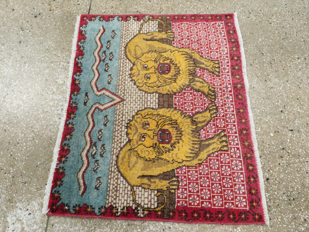 Vintage Persian Pictorial Tabriz Throw Rug (Pair: 2 of 2), No.12228 - Gsblank